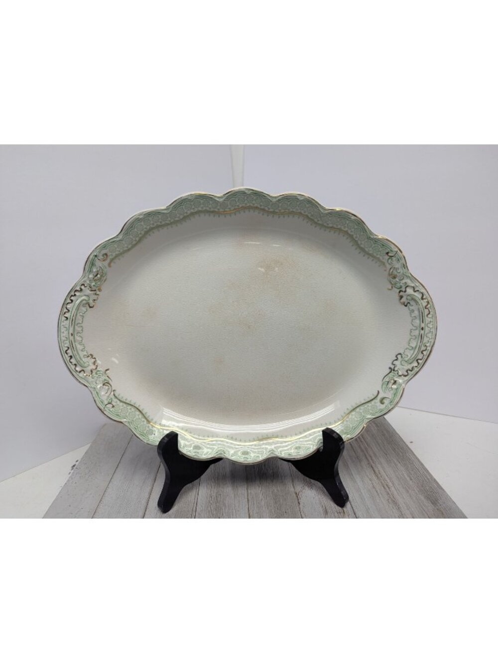 Johnson Bros Ruth Oval Platter 14 1/4" X 10 1/2" Green Gold Bone China